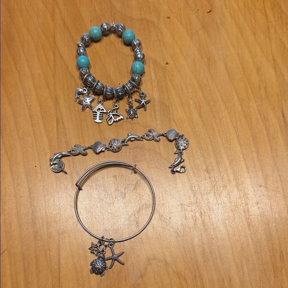 Silver toned ocean themed bracelet bundle